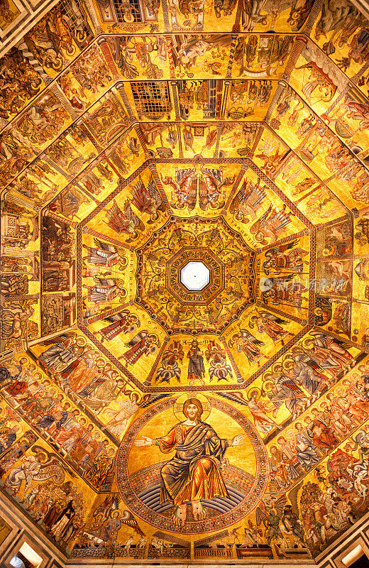 意大利佛罗伦萨洗礼堂的耶稣基督的金色镶嵌画