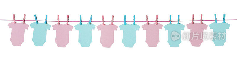 粉色和蓝色的婴儿长在脐带上