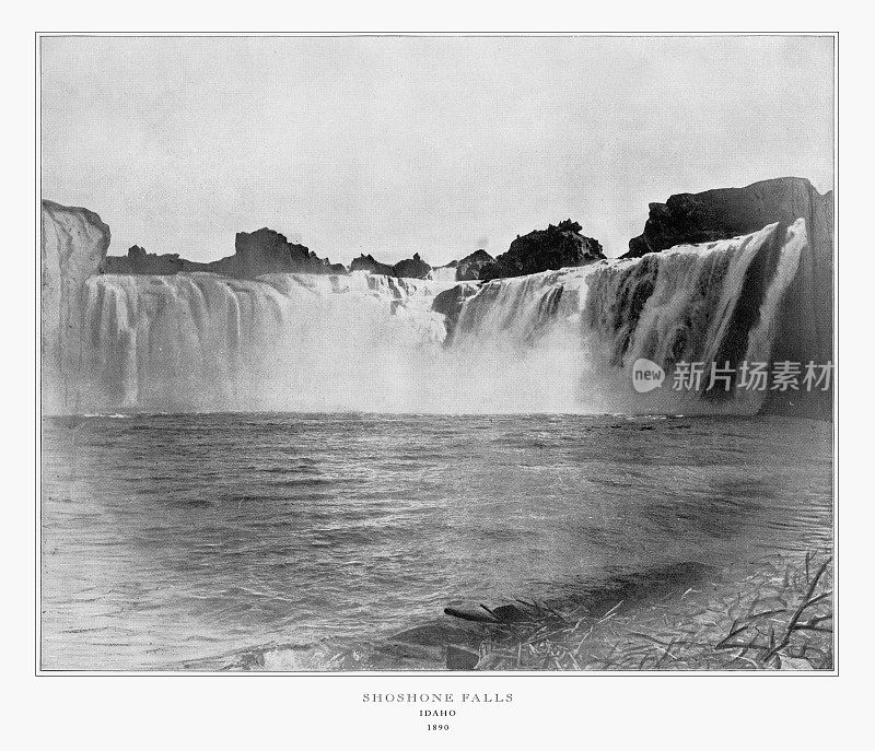 肖松尼瀑布，美国爱达荷，古董美国照片，1893