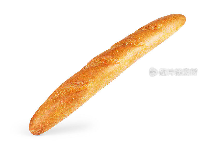 法式长棍白面包孤立在一个白色背景的面包房