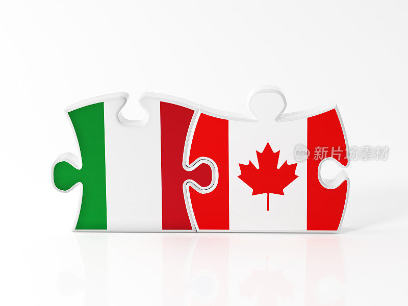用加拿大和意大利国旗纹理的拼图碎片