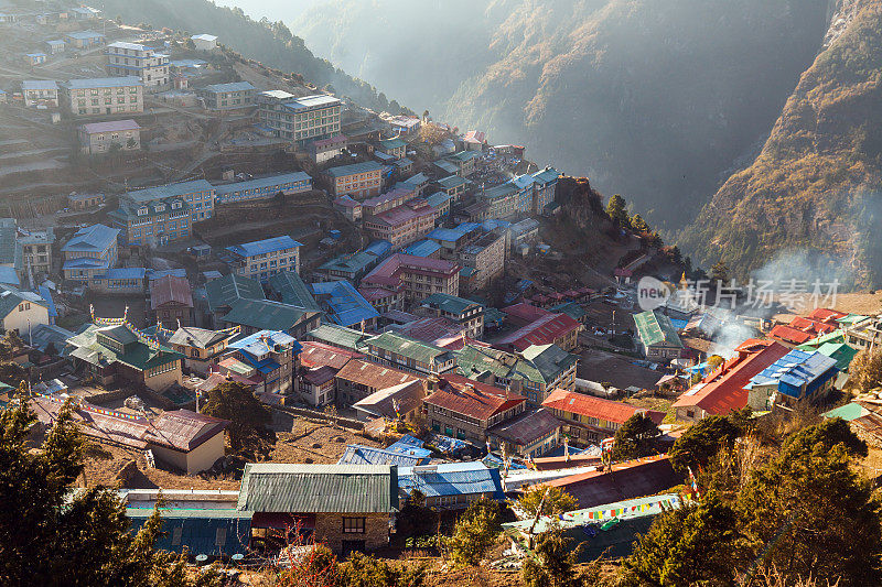 夏尔巴人的首都纳姆切集市-尼泊尔，喜马拉雅山。