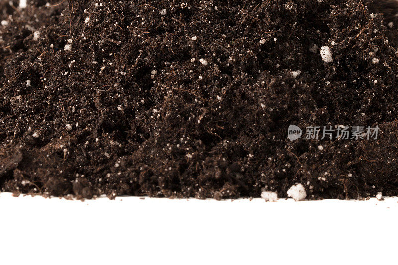土壤(污垢)特写(在白色背景上)