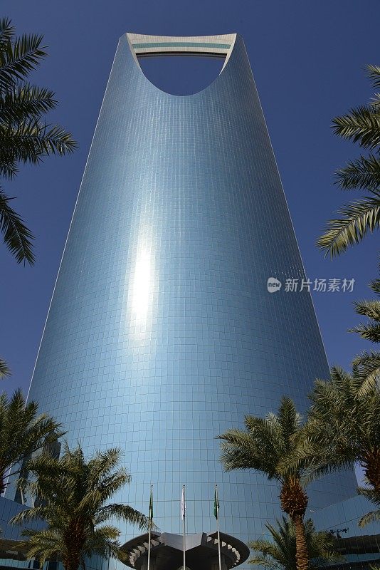 沙特阿拉伯利雅得，以棕榈树为框架的王国中心塔