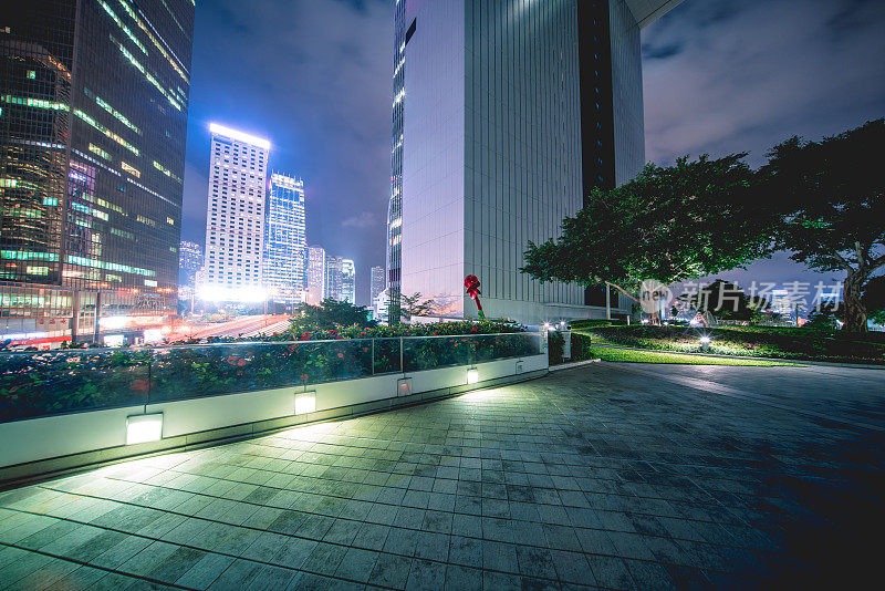 香港中区夜景与城市公园