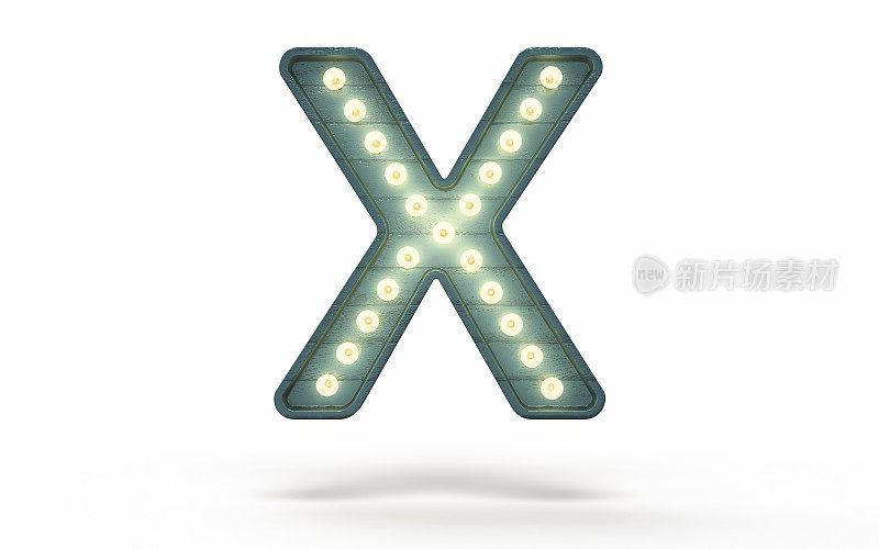 字母X装饰着绿色木头覆盖的灯泡