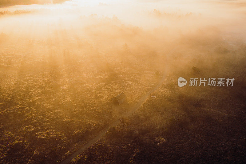 在挪威壮丽的湖泊和森林上的日出云的风景