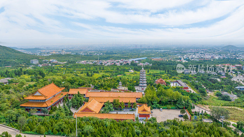 中国河北省石家庄市鹿泉区龙泉古寺航拍