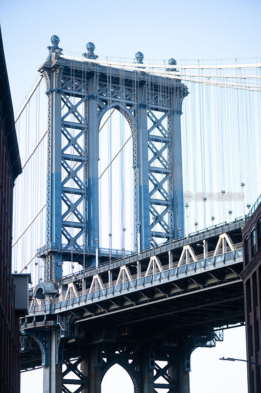 曼哈顿大桥特写在布鲁克林的DUMBO