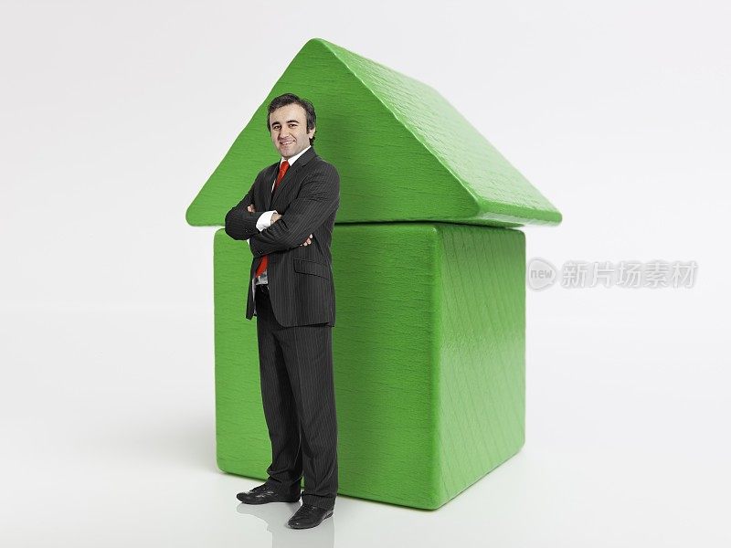 木绿色模型家居和商人