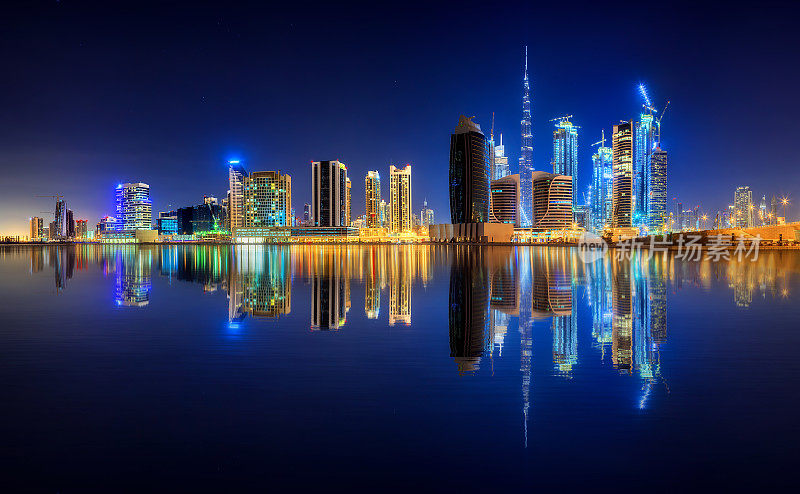 阿联酋迪拜的商业湾和市中心全景