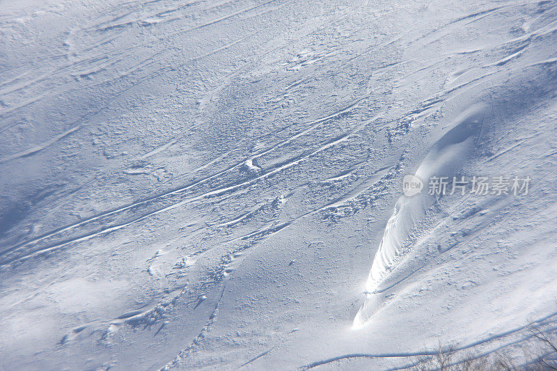 雪地上的滑雪痕迹