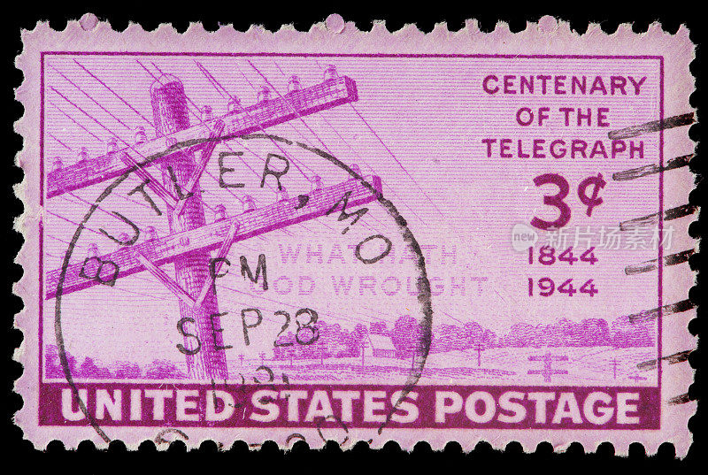 电报，100年，纪念老式美国邮票