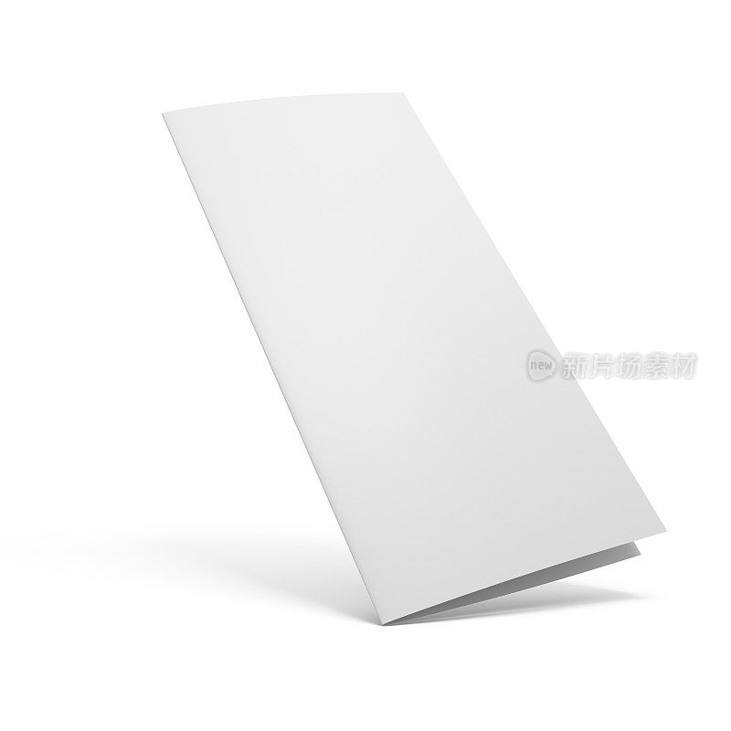 3D渲染空白两折纸小册子孤立在白色背景