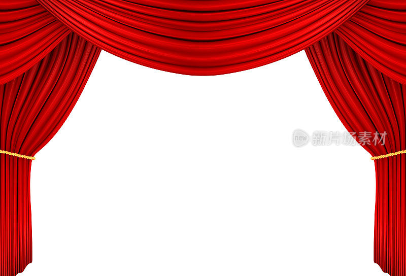 红色舞台幕布，3d插图