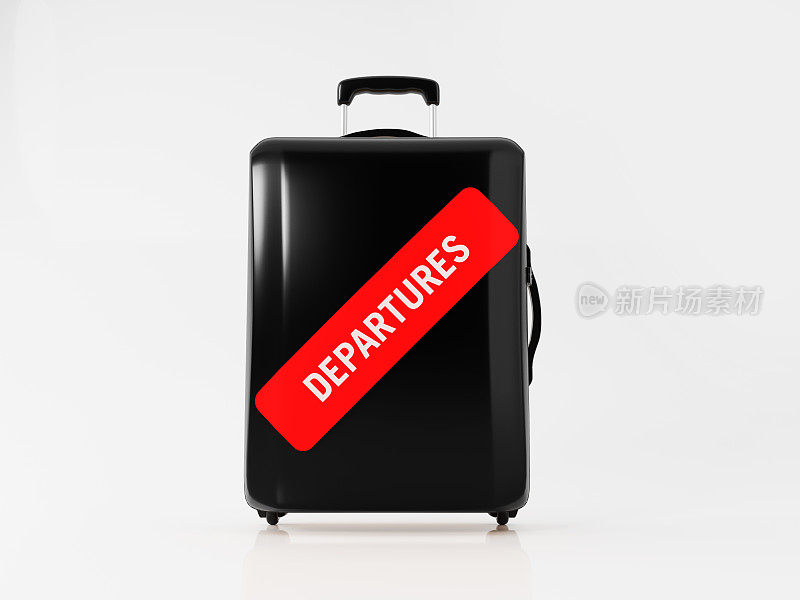 黑色行李贴上离境标签:旅行概念