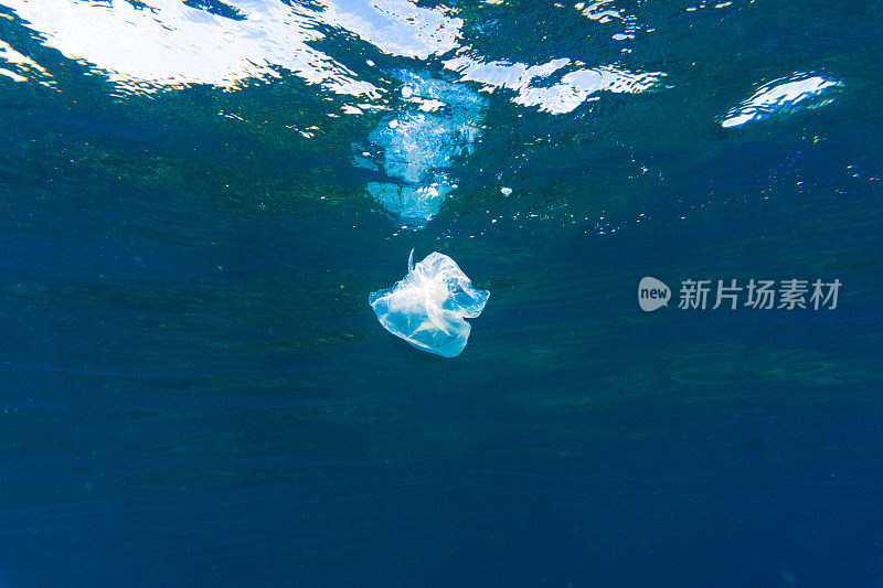 海洋中塑料的水下图像