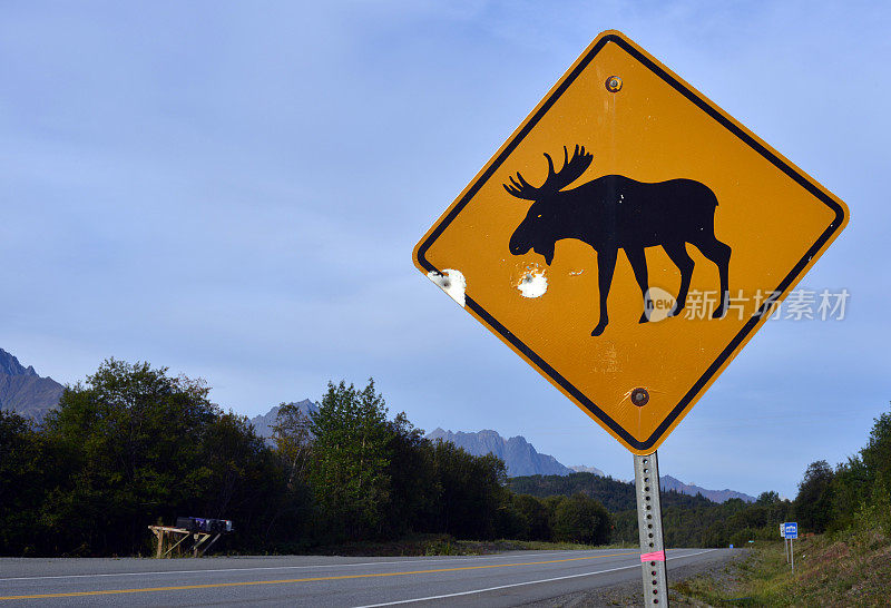 驼鹿穿越标志，阿拉斯加