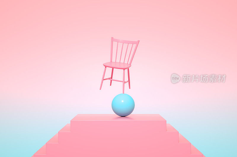 楼梯和球体上的椅子的最小平衡概念