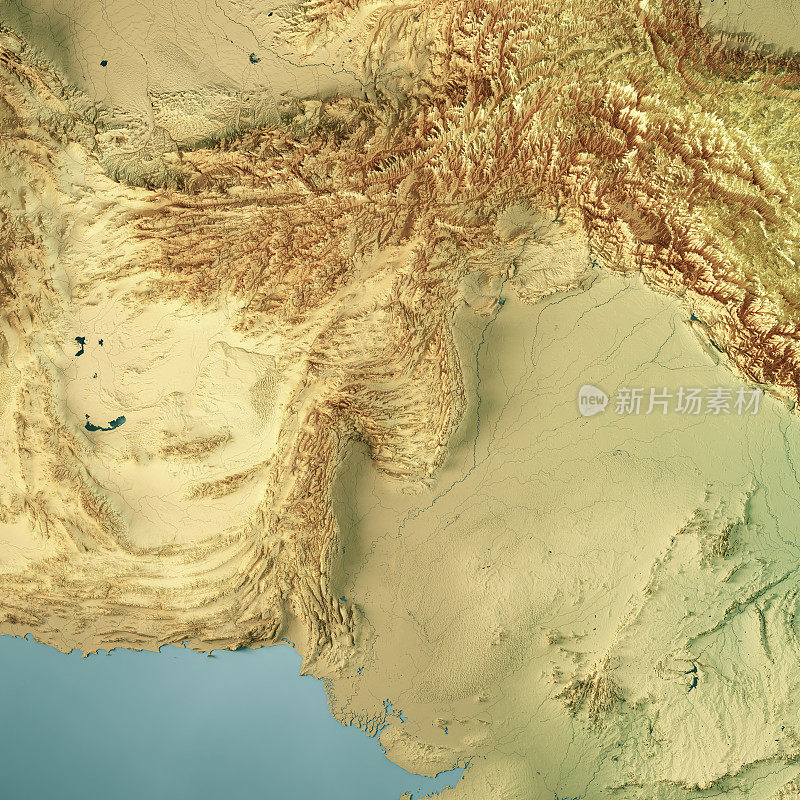 巴基斯坦3D渲染地形图颜色