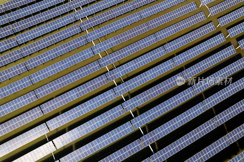 俯瞰一座近海太阳能发电厂的面板