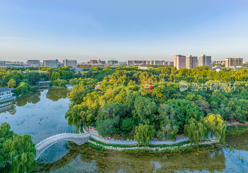 中国河北省石家庄市桥西区玉溪公园航拍