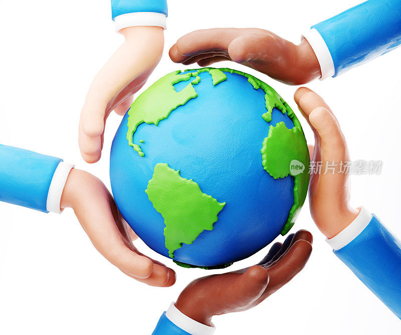 维持地球概念:人类橡皮泥风格的手握着地球