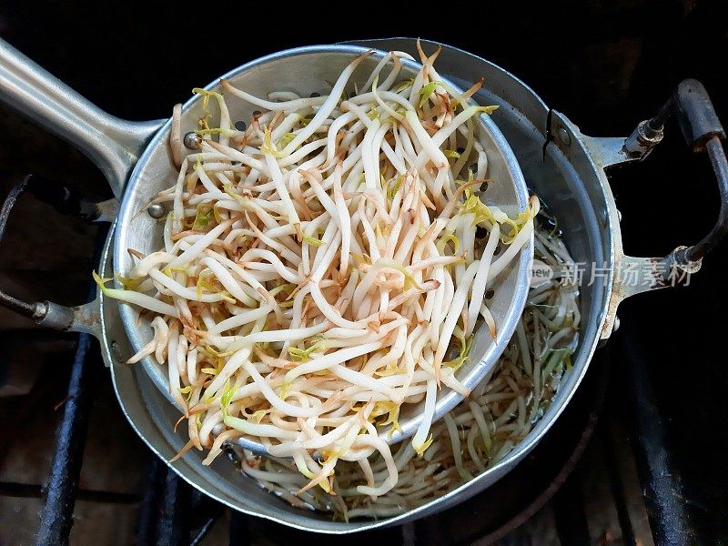 煮豆芽。食物准备。