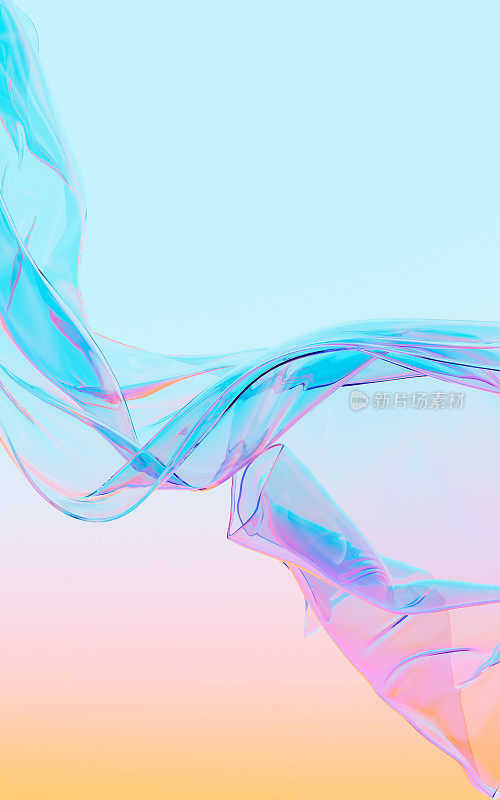 抽象流动的透明玻璃背景，3d渲染。