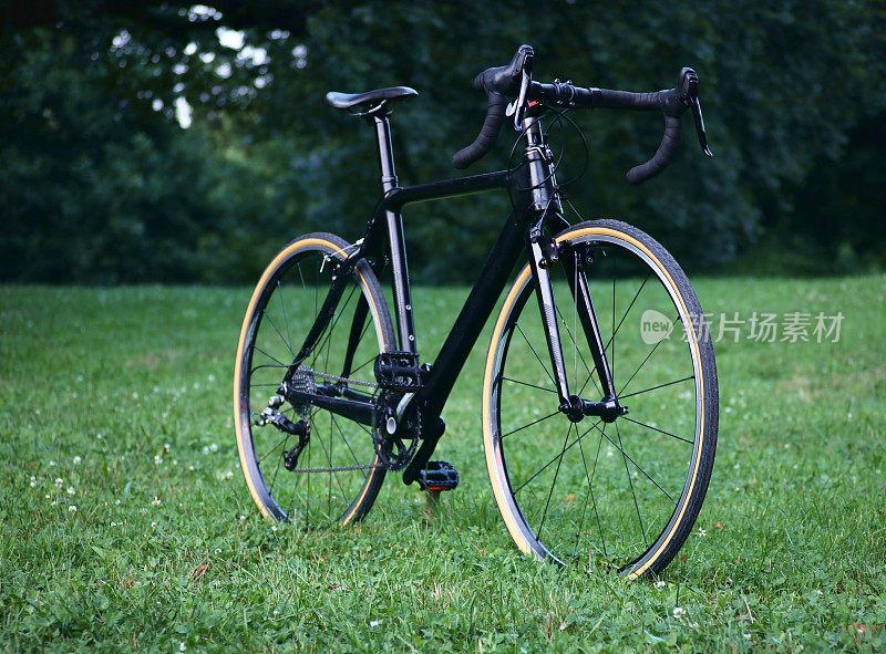 户外草地自行车(黑碳车架，700c车轮，皮壁轮胎，集成换档器)