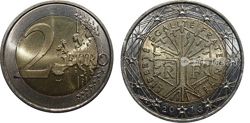 两枚欧元第二地图标准流通硬币双金属:镍黄铜包覆镍铜镍环中心2013年
