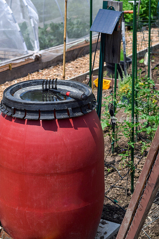 社区花园里的雨桶