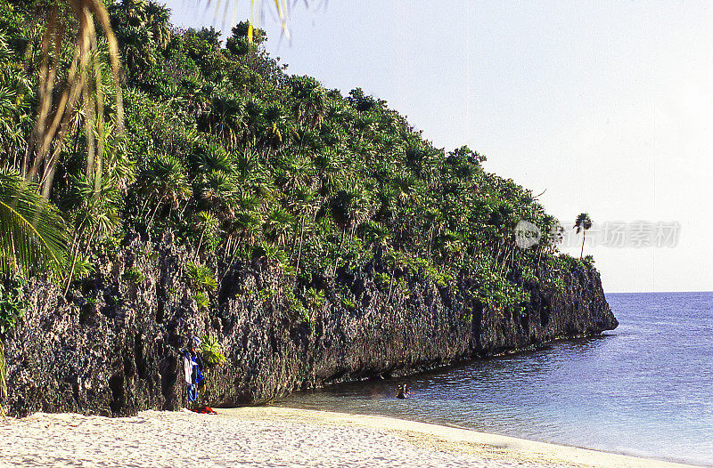 珊瑚岩悬崖，白色沙滩，西湾罗阿坦洪都拉斯