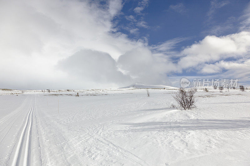 冬天，白雪覆盖的高山高原上有滑雪道。