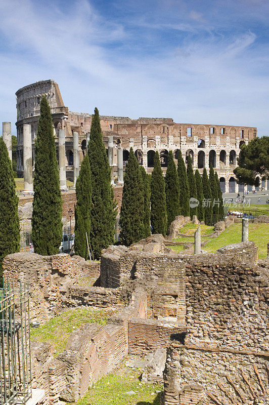 罗马斗兽场，圆柱和柏树，罗马