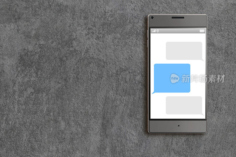 混凝土表面的智能手机上有空白的短信
