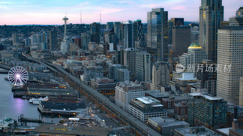鸟瞰图西雅图华盛顿市中心摩天大楼