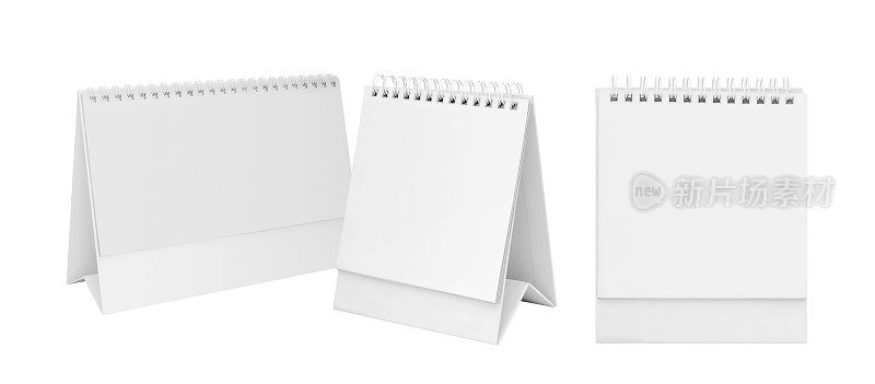 白色空白纸桌上螺旋日历在白色的背景。