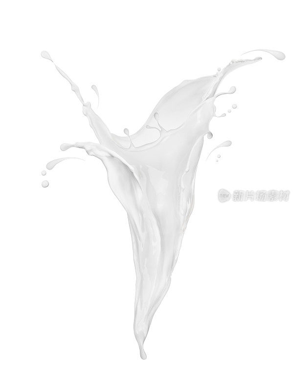 在白色背景上抽象的牛奶喷雾特写