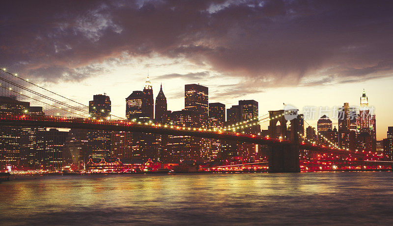 布鲁克林大桥和曼哈顿的夜景
