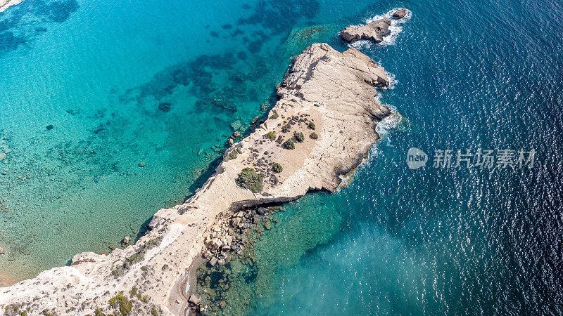 2017年9月，希腊爱琴海罗多斯岛福尔尼海滩鸟瞰图