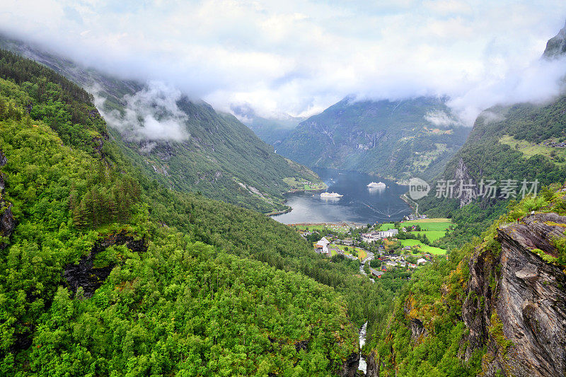 Geirangerfjorde全景照片，挪威