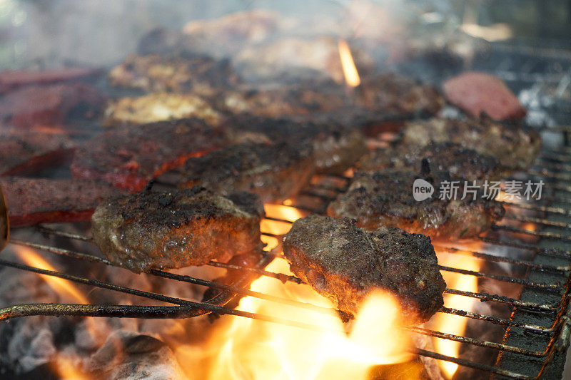 烧烤，烤制新鲜的肉类和鸡肉