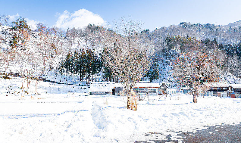 白雪覆盖的村庄里的木屋，是日本冬季旅游的最佳去处