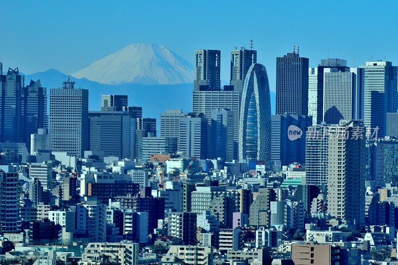 富士山和东京的天际线:白天和黑夜