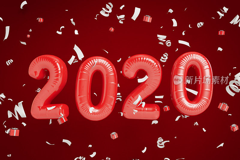 2020年的新年概念与五彩纸屑