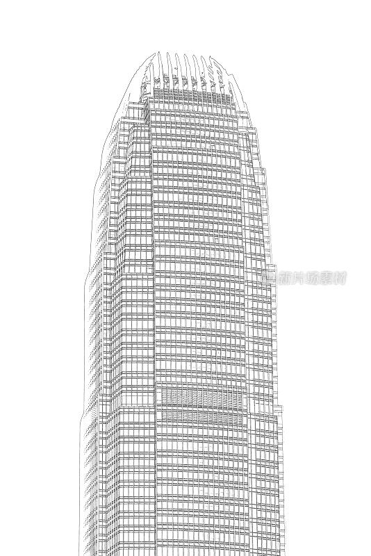 手绘香港建筑抽象画