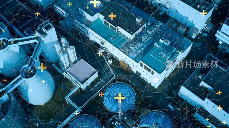 现代工业厂房和通讯网络的概念。
