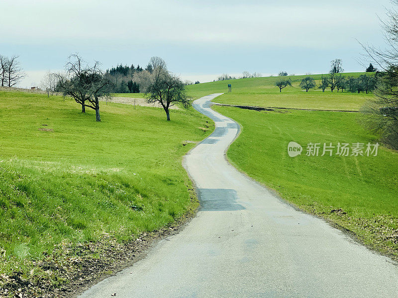 草场上蜿蜒向上的乡间小路