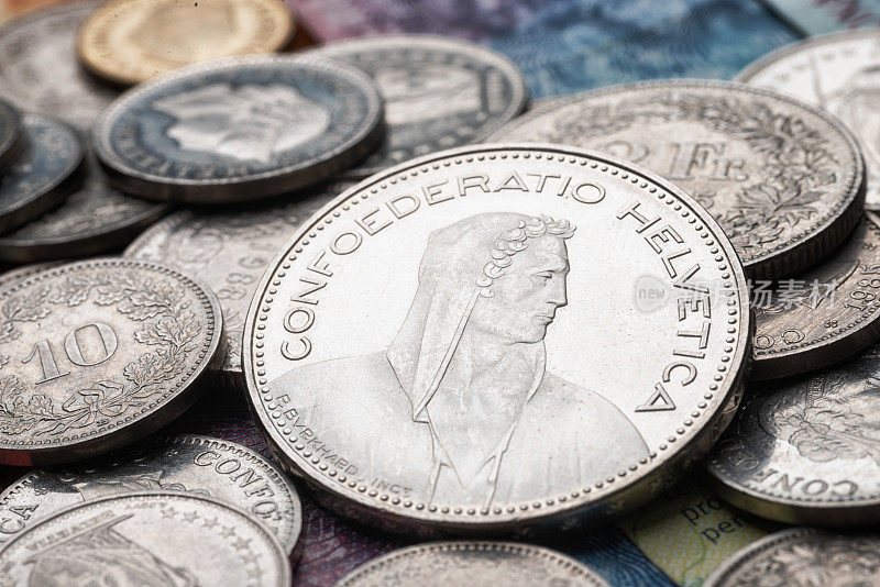 5法郎硬币后视图货币瑞士法郎